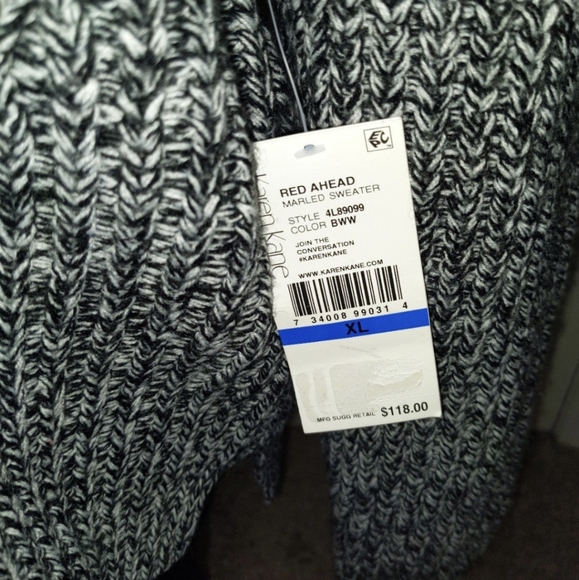 Karen Kane High Low Designed Black & White Tweed Sweater NWT MSRP $118 - Picture 2 of 7
